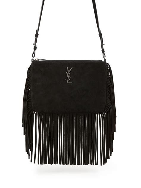 ysl crossbody fringe black leather